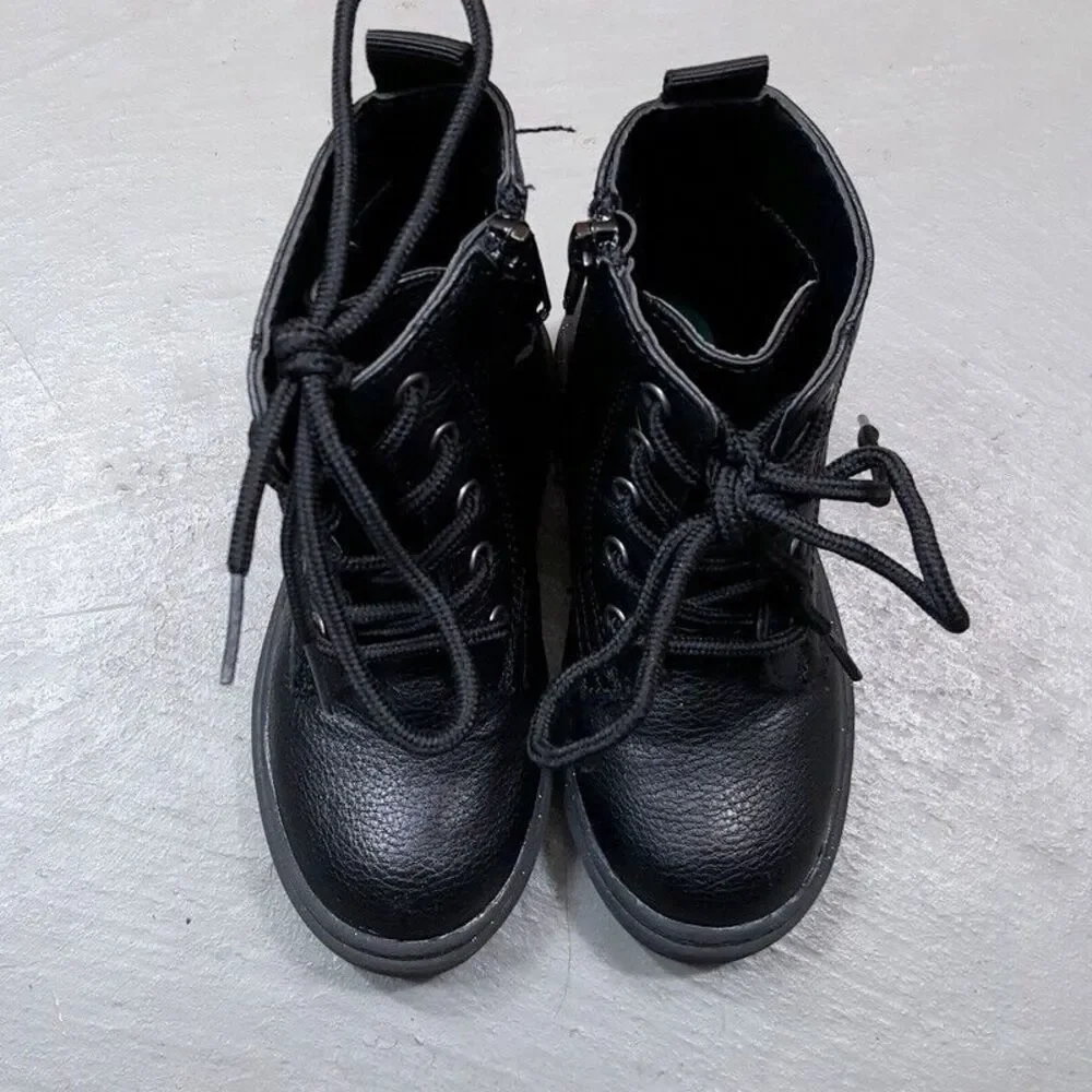SINCERELY JULES Combat Boots Girls Size 8 Black Faux leather Side Zip Glitter